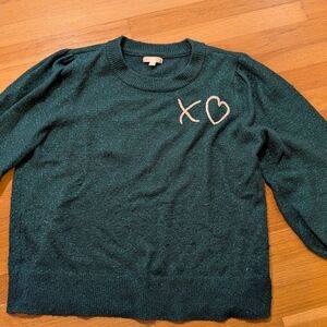 LC Lauren Conrad Green Crew Neck Sweater with Embroidery